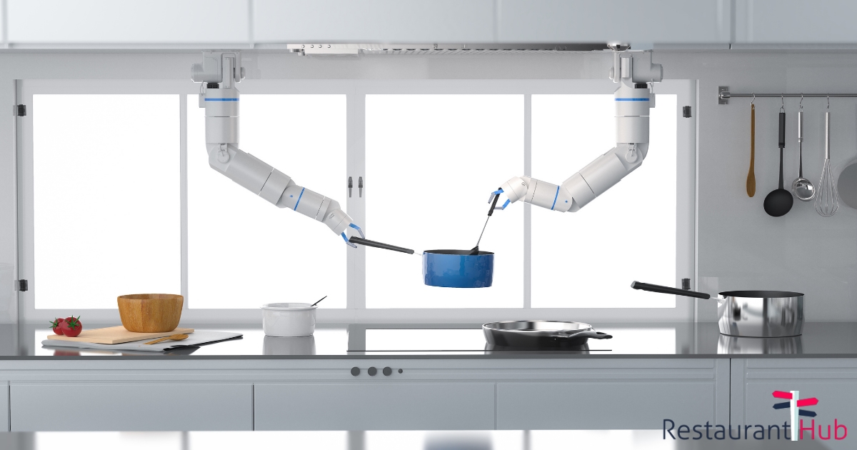 chef robot cooking in kitchen